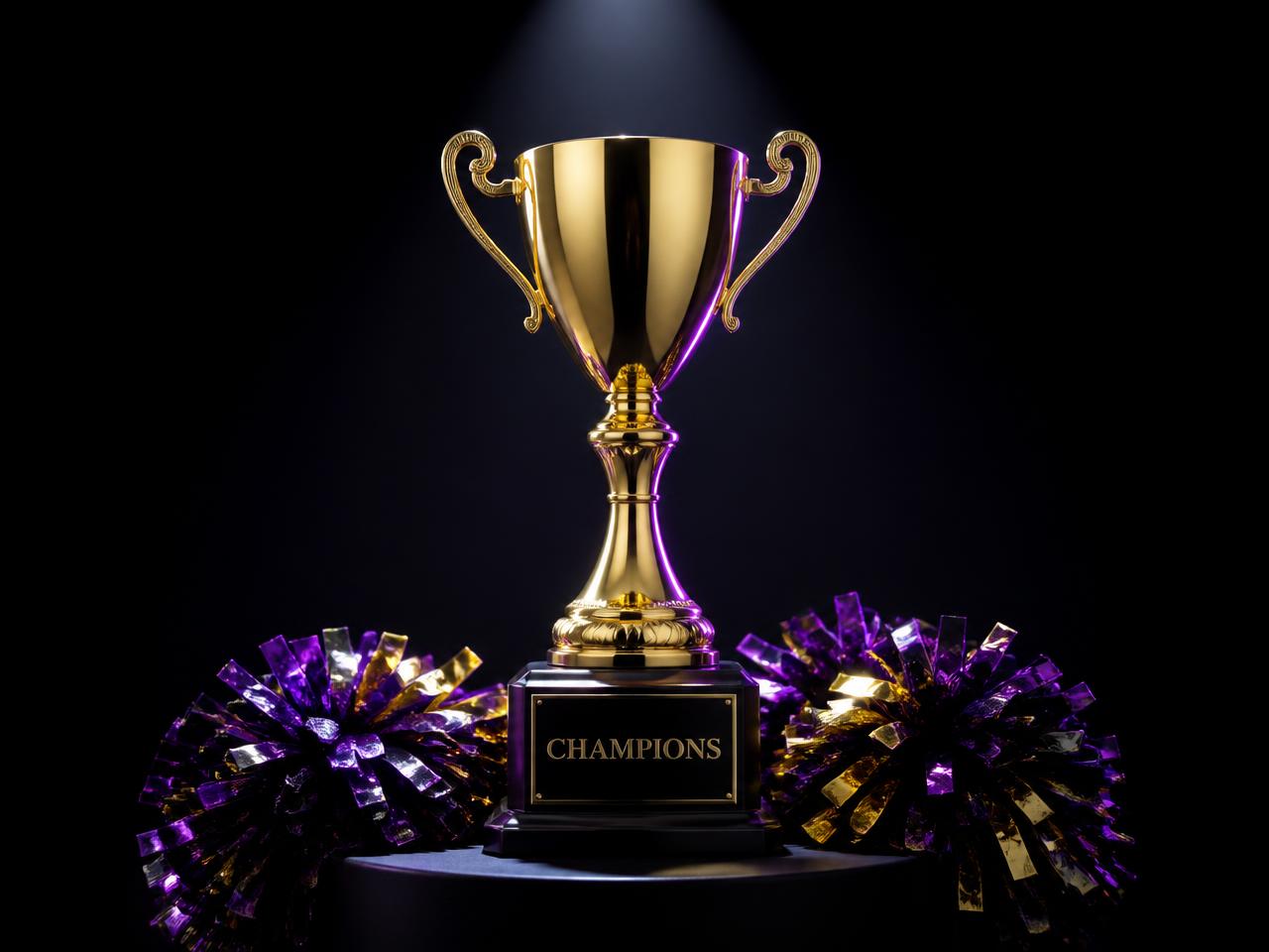 Championship trophy on a dark stage